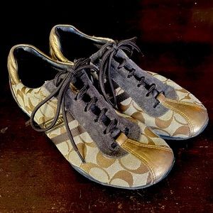 Authentic Coach Katelyn Sneakers Brown/Gold Monogram Logo Shoes